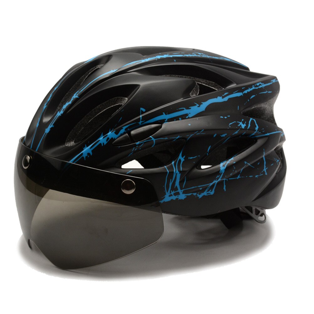 Helmet with Goggles Ultralight MTB Bike Helmet Men Women Bike Taillight Intergrally-molded Mountain Road MTB Helmets Casco: Blue
