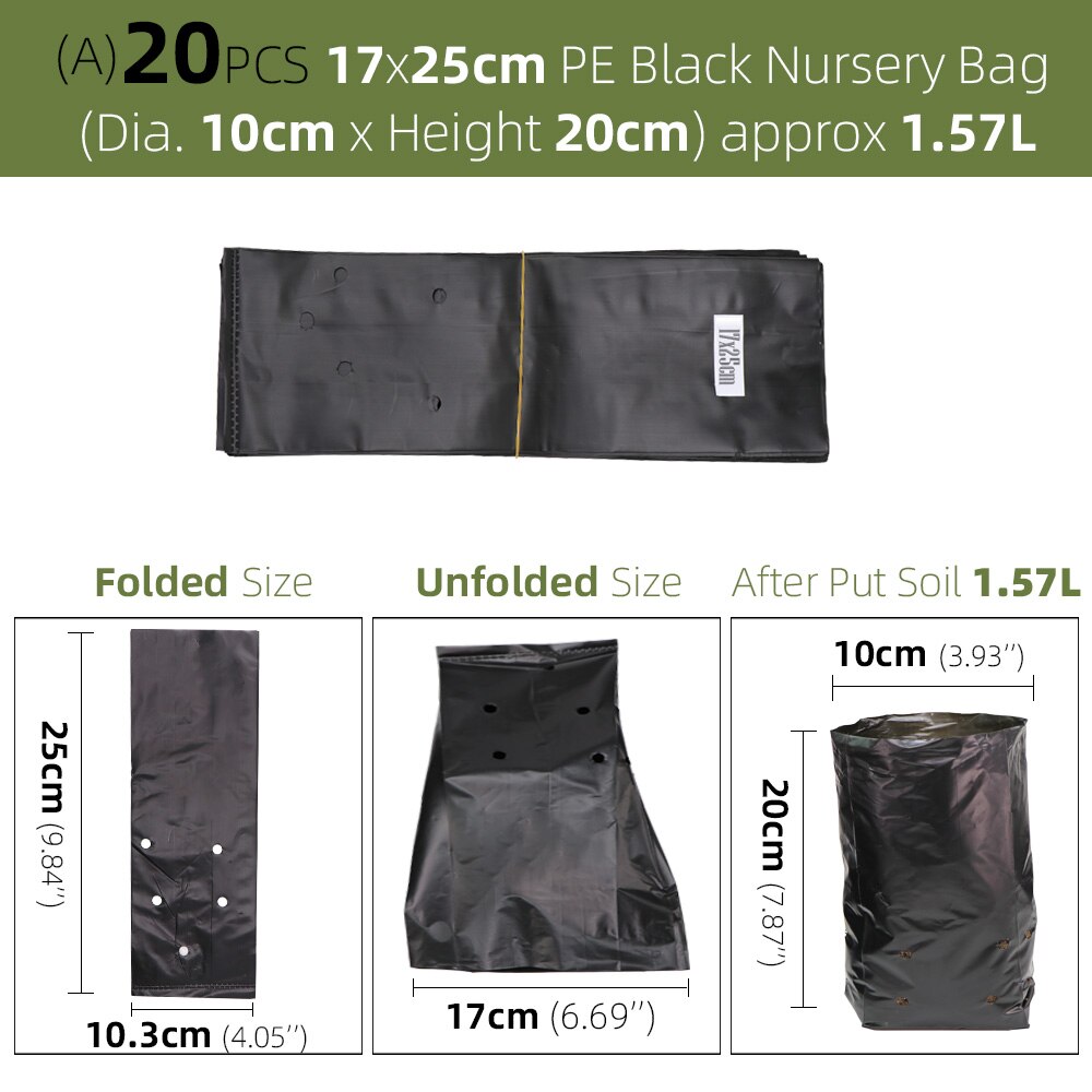 Sacs de pépinière en plastique PE, sacs de culture de plantes, Pots de semis avec trous respirants pour Fruits, légumes, fleurs, fournitures de jardin: A-20PCS