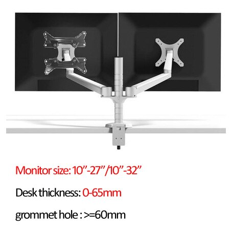 aluminum OA-4S 10-27" Double arm dual screen desktop mount monitor table stand pad desk mount stand monitor bracket shelf: With adaptors