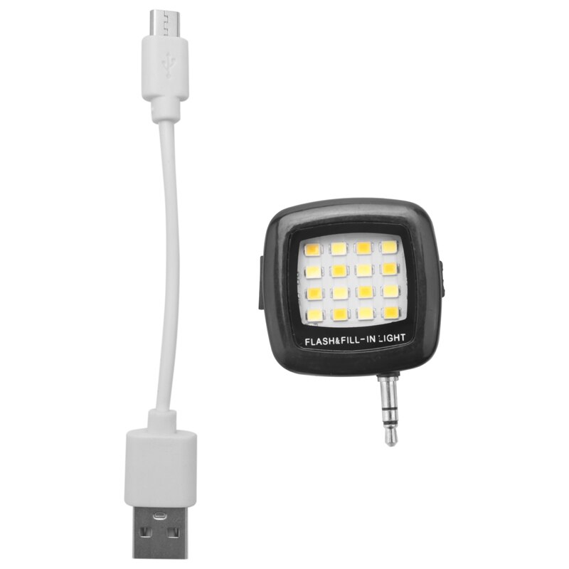 3.5Mm Smart Selfie 16 Led Camera Flash Licht Invullen Voor Mobiele Telefoon Zwart: Default Title
