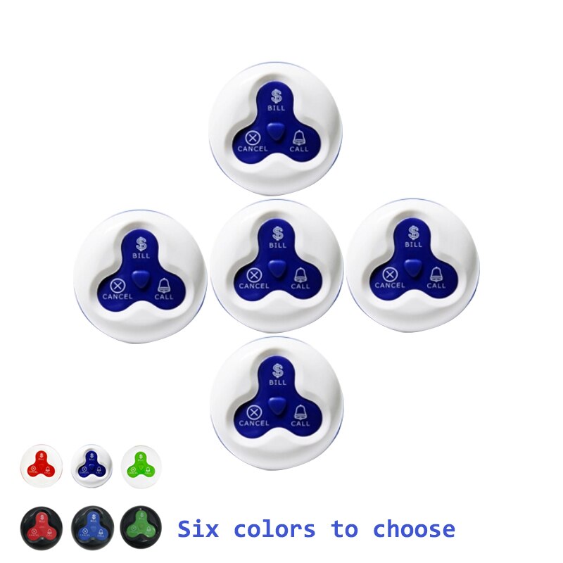Restaurant Pager Wireless Paging System 5 Waterproof Button Transmitter Guest Call Waiter Service For Cafe Hotel: White blue