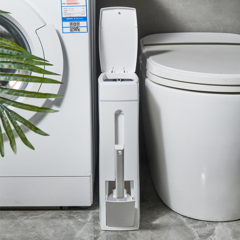 Juego de cepillos de baño para el hogar con tapa, cesta de papel higiénico pequeña y estrecha, cubo de basura, maquillaje de estilo japonés