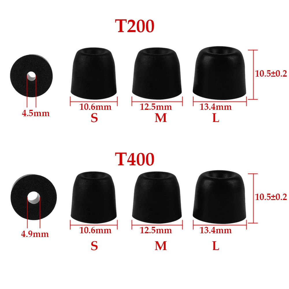 1Pair Soft Memory Foam Earbuds Earmuffs T100/T200/T300/T400 S/M/L Sizes Noise Isolation Eartips for In-Ear Earphone Accessories