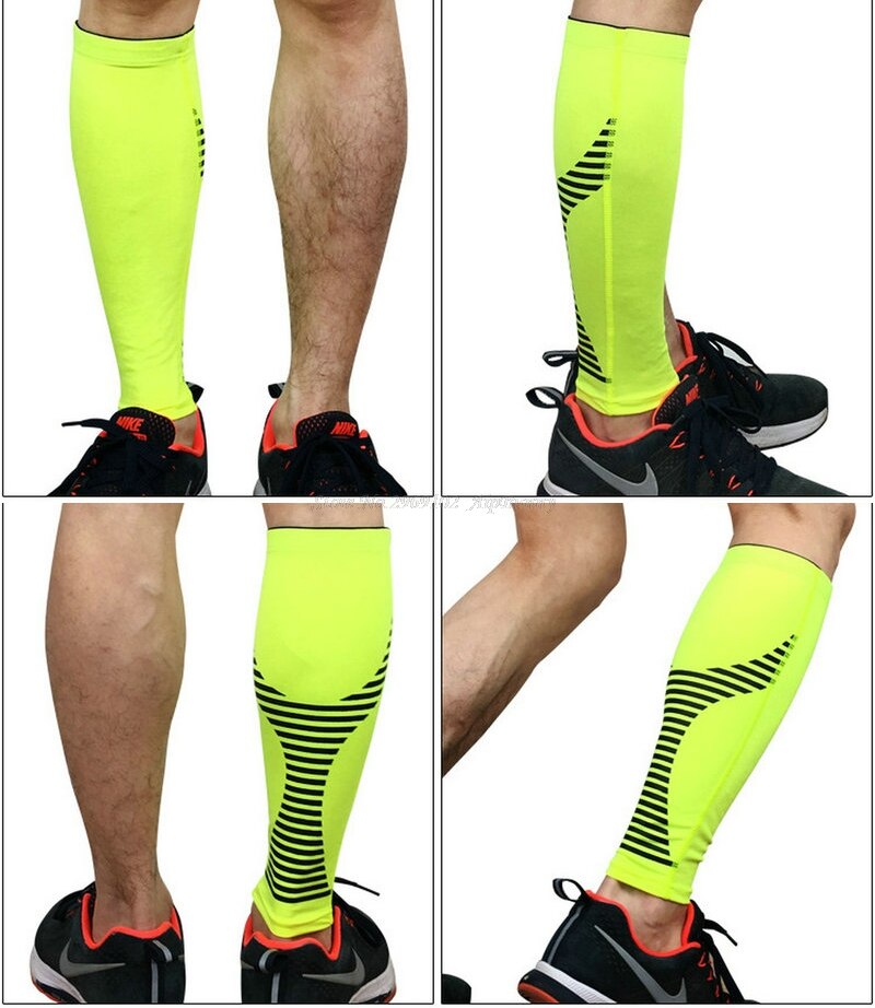 1 stks Streep Geen Slip Compressie Ademende Quick Dry Fietsen Beenwarmer Running Jogging Scheenbeschermer Kalf Protector Wandelen Brace: Groen / M