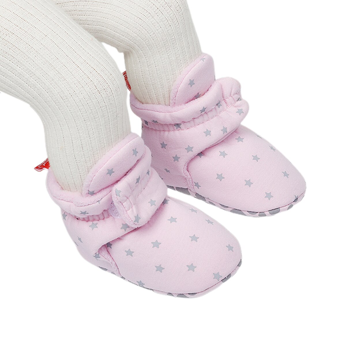 Babyschoentjes, trendy, met sterren bedrukte binnenpantoffels, warme sokken met antislip grip, peuters voor de eerste stapjes