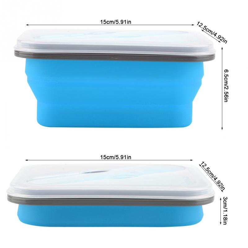 600ml Silicone Collapsible Lunch Box Portable Food Storage Container Folding Bowls Picnic Camping Rectangle Bento Box: Blue