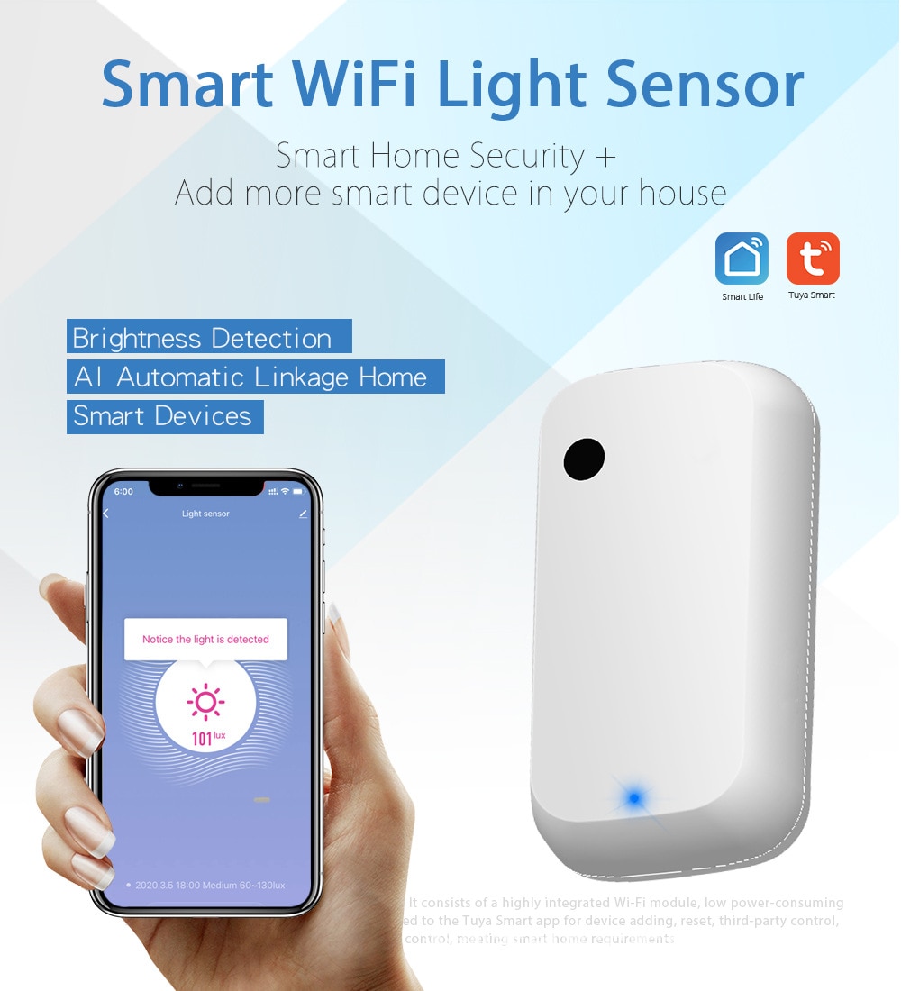 Tuya maison intelligente 180 ° WIFI capteur d'éclairement capteur de luminosité WiFi intelligent vie intelligente alimenté par capteur de lumière USB