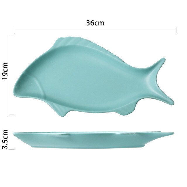 Plat en céramique en forme de poisson | Plat à boeuf de petit déjeuner assiette à Dessert mignonne de dessin animé assiette à fruits, Snack vaisselle de ménage: A-blue