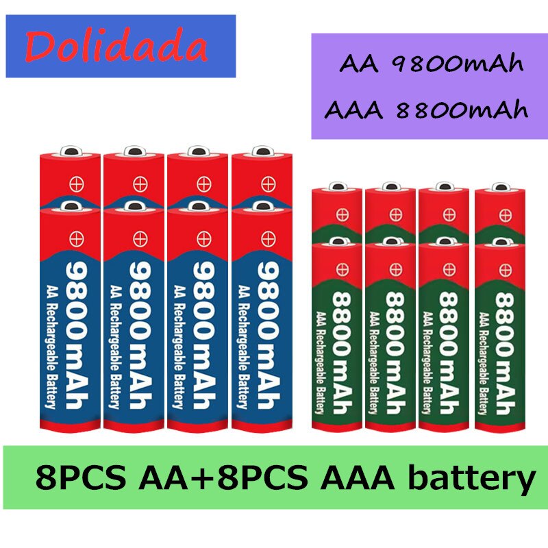 Aa + aaa batteri 1.5v aa 9800 mah +1.5v aaa 8800 mah alkaline 1.5v oppladbart batteri for klokke leker kamera batteri: Rød