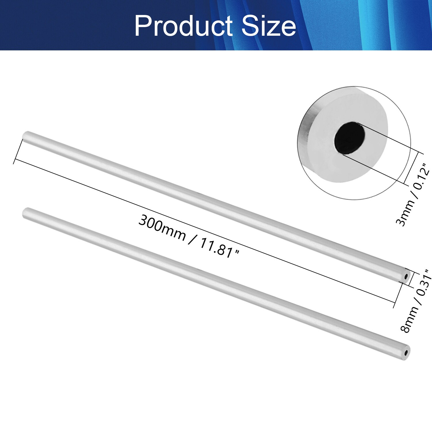 Tubo redondo de aluminio, 6063 OD, 8mm, 9mm, sin costura, recto, 300mm de longitud, para entrada de aire DIY, 2 uds.