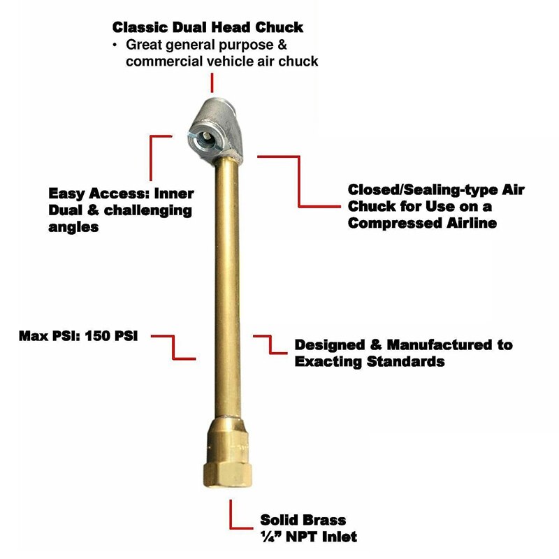 Heavy Duty Brass Air Chuck Set - 1/4 Inch Closed Ball Air Chuck, 1/4 Inch FNPT Dual Head Air Chuck