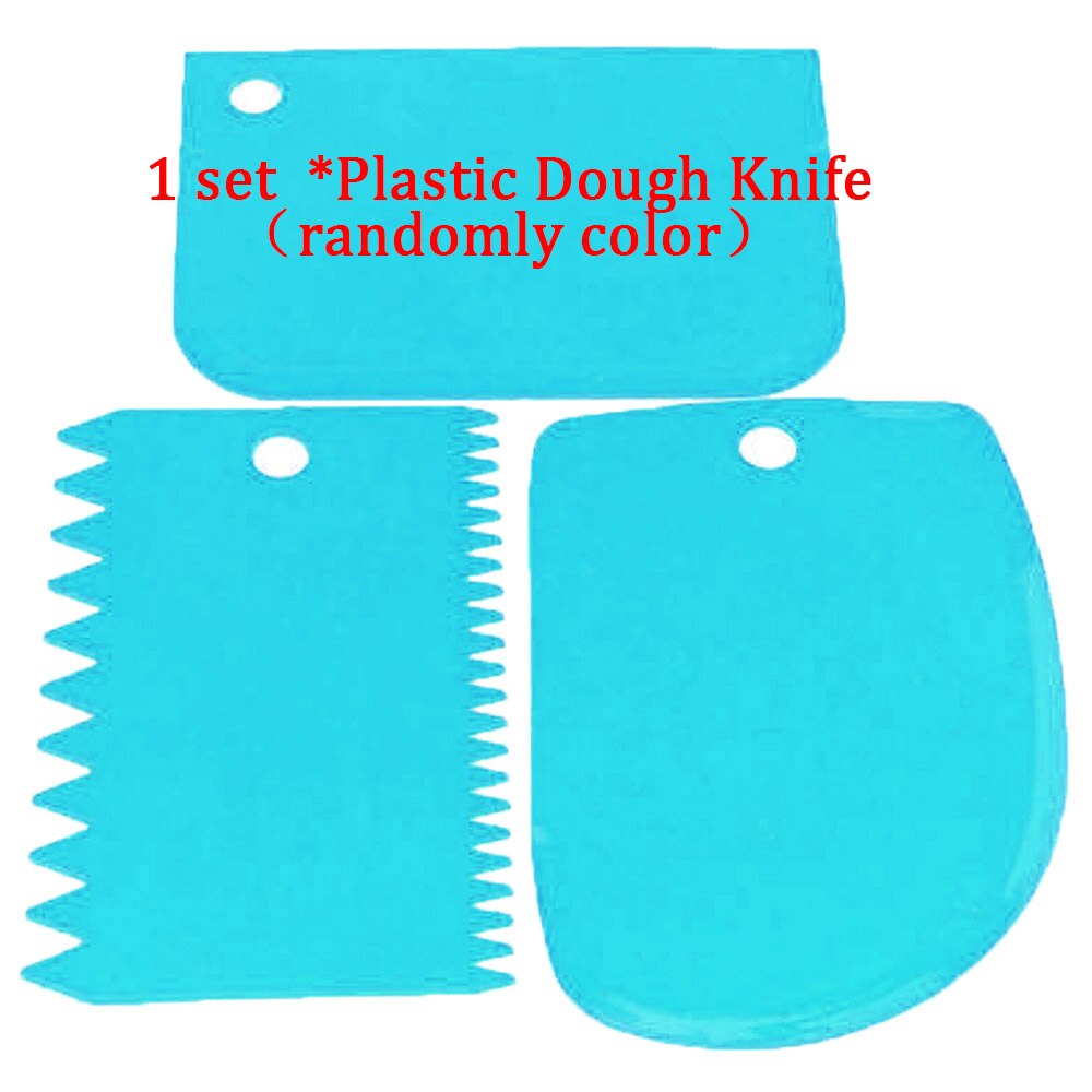 27Cm Plastic Taart Draaitafel Roterende Taart Plastic Deeg Mes Decoreren Draaitafel Anti-Slip Ronde Cake Stand Rotary tafel: 3pcs-scraper