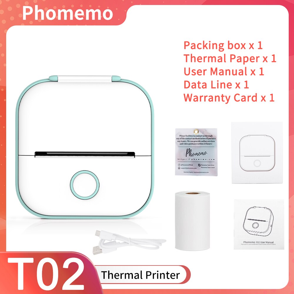 Phomemo T02 – Mini-imprimante thermique Portable sans encre, création d&#39;autocollants, sans fil, pour Journal intime et étude: Green
