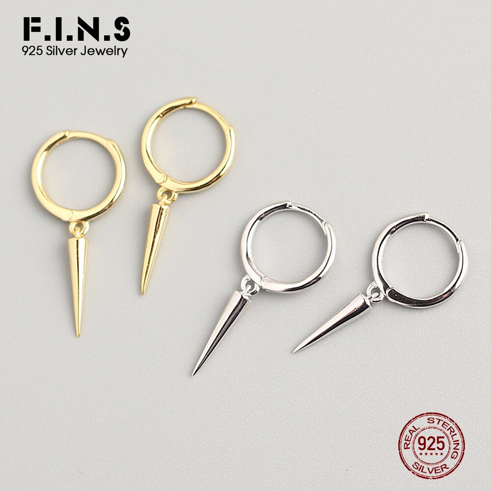 F.I.N.S Punk Sterling Silver Earrings S925 Silver Hiphop Rivet Spike Ear Hoops Earrings Small Buckle Earrings for Unisex