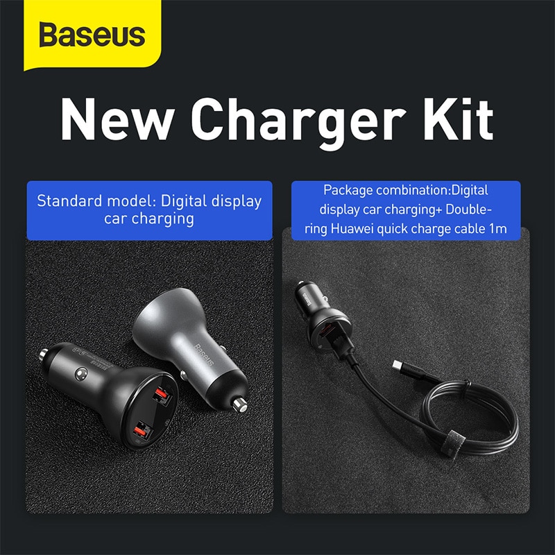 Baseus Metal 45W Dual USB Car Charger for iPhone 11 Samsung S9 Mobile Phone Charger for Xiaomi Car Phone Charger LED Display