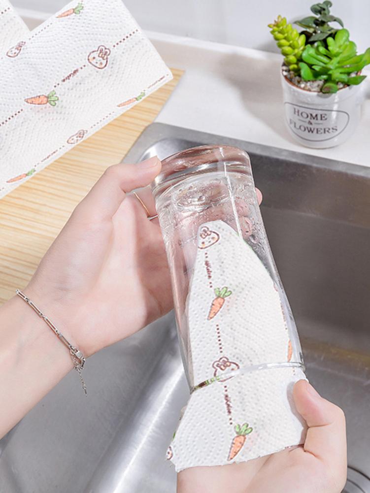 60 Sheets Roll Printed Kitchen Dishwashing Paper Oil Absorbing Paper Cooking Paper Towel Washable Roll Paper Paper Wipes
