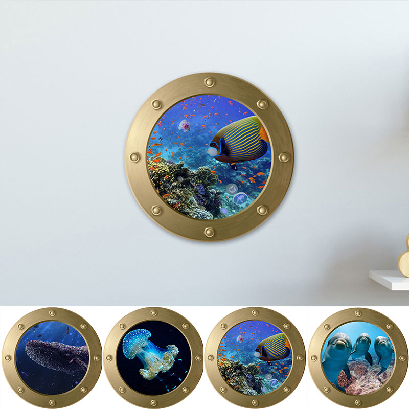 Sealife Dolfijn Haai Vis Dieren Decals 3D Pvc Muurschilderingen Submarine Muurstickers Voor Kinderen Kamers Badkamer Raam Sticker Decor