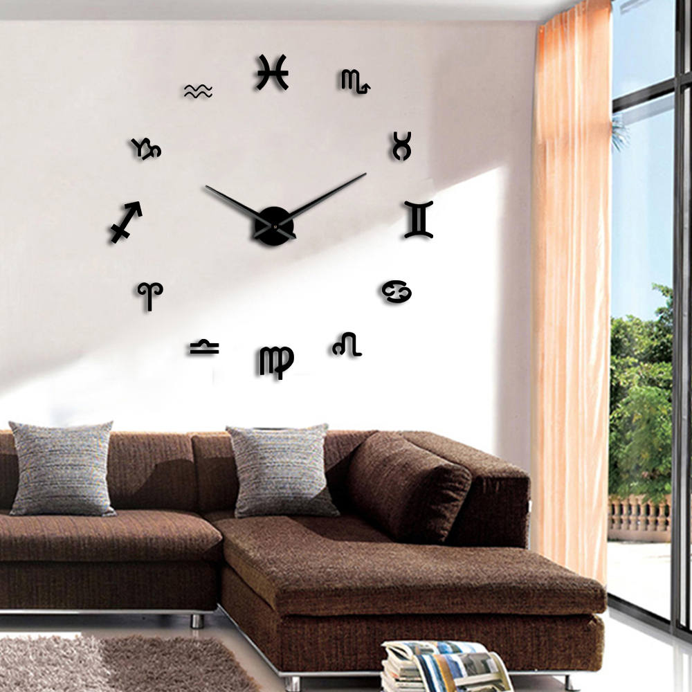 12 astrologi symboler kunst vægindretning ur diy 3d spejl vægur moderne stort antal ur til stue