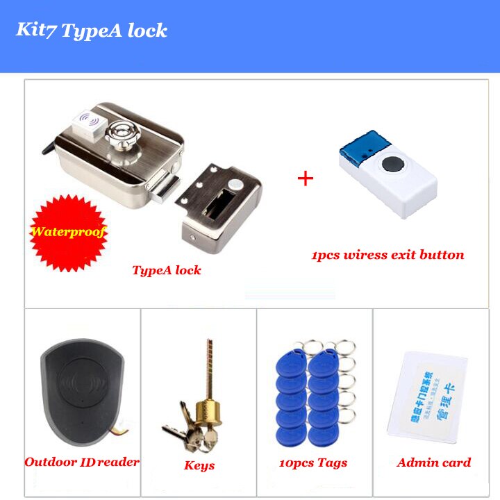 Waterproof Electric Lock Outdoor Waterproof Gate Lock Battery driven Wireless Lock Wiress EXit switch 433mHZ Remote Door Lock: Kit7