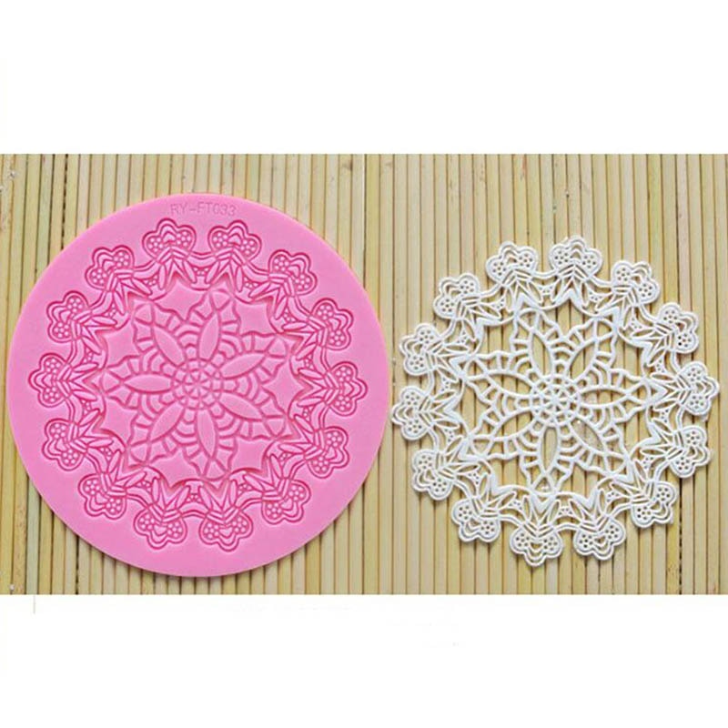 Moldes para decorar pasteles de encaje, utensilios de cocina redondos, forma de copo de nieve de silicona, molde para hornear pastel de Fondant de grado alimenticio