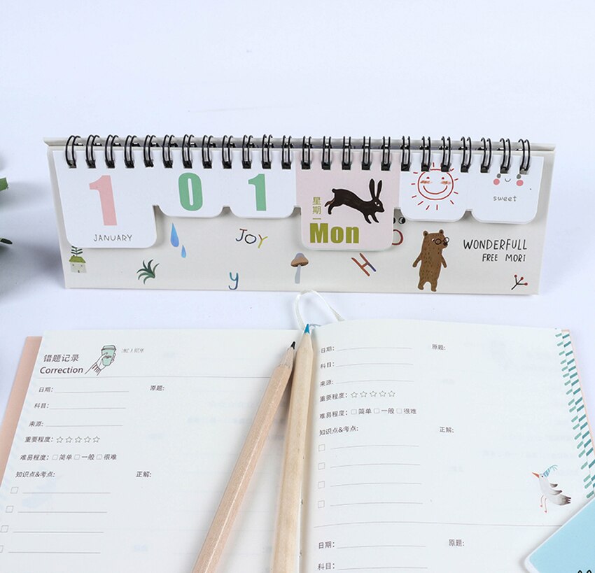 Coil Binding Desk Calendar Stand Up Table Calendar Months, Date, Week, Weather, Mood Reusable Calendars Daily Schedule Planner