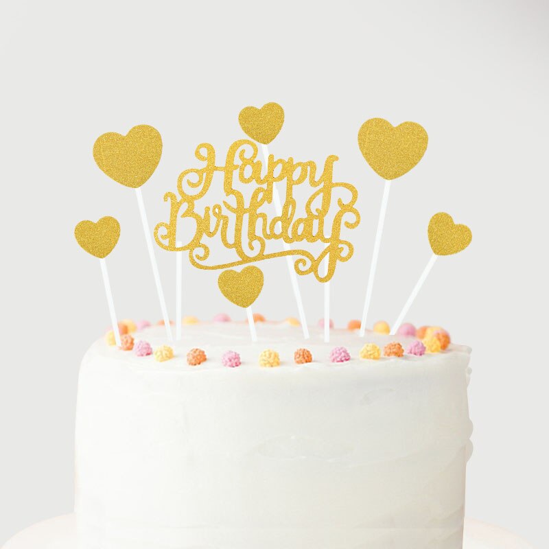 1 sæt tillykke med fødselsdagen kage topper rosa guld sølv stjerne ballon kage topper til voksne børn fødselsdagsfest dessert diy dekorationer: B07
