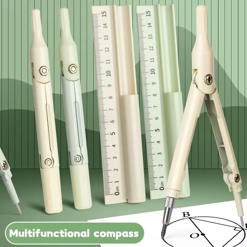Multi Functional Three in One Compass and Ruler Set Plastic Ruler with Metal Compass for Pencil Learning and School Use Perfect