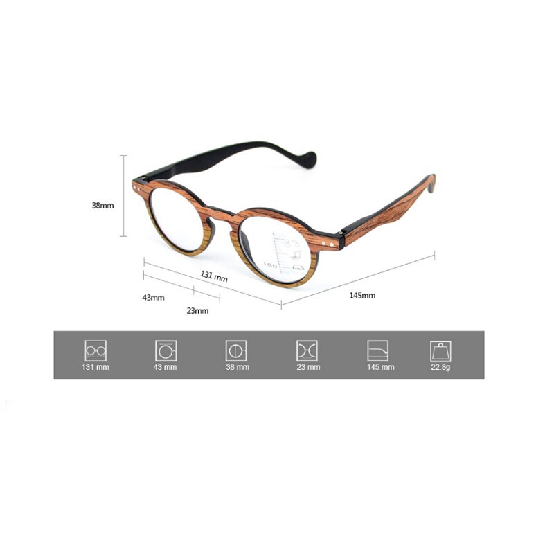 Zilead Retro Hout Kleine Ronde Frame Dual Leesbril Multifocale Clear Lens Presbyope Bril Lenzenvloeistof oculos gafas Unisex