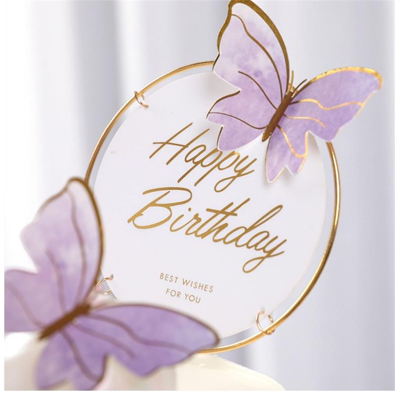 10pcs Cake Toppers Decoration Handmade Painted Pink Butterfly Topper For Wedding Birthday Party Baby Shower Baking Supplies