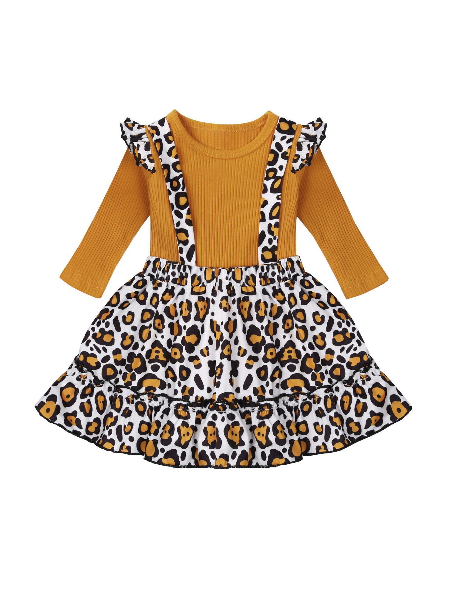 Meisjes Leopard Spotted Print Jarretel Rokje + Katoen Effen Kleur Top Pak: 12m