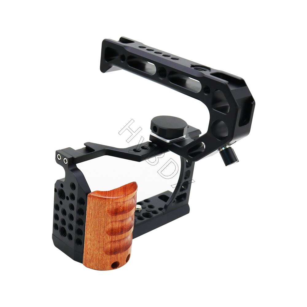 Estabilizador de plataforma de jaula de cámara para Sony a6000 / A6100 /6300/6400/ A6500 DSLR, soporte con mango de madera, Zapata fría con rosca de 1/4 3/8