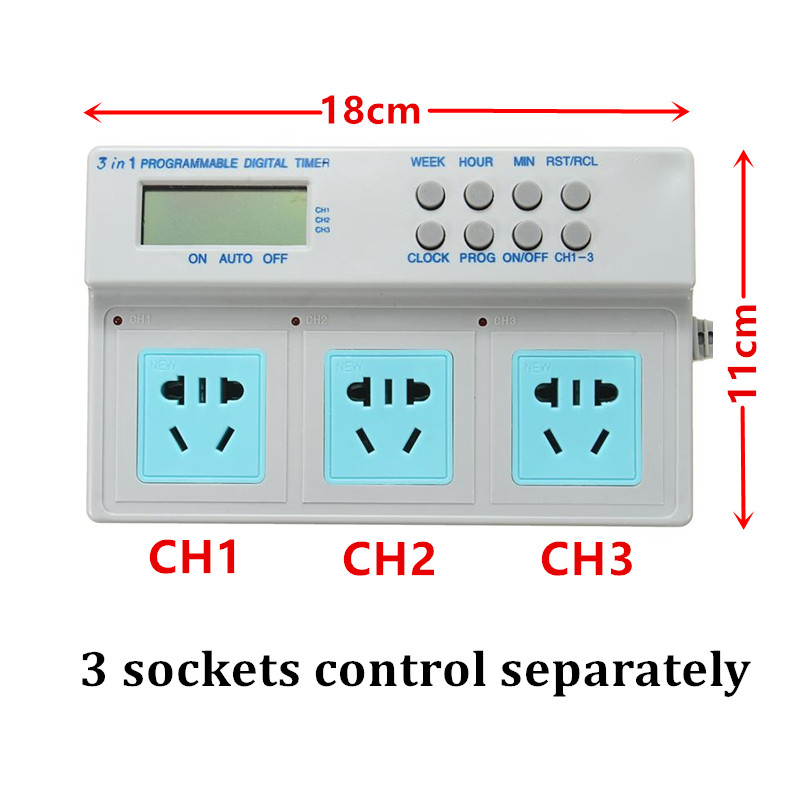 Presa Timer digitale LCD programmabile 3 in 1 controllo del tempo di alimentazione per acquario di pesci illuminazione riscaldatore filtro pompa dosatrice wavitter
