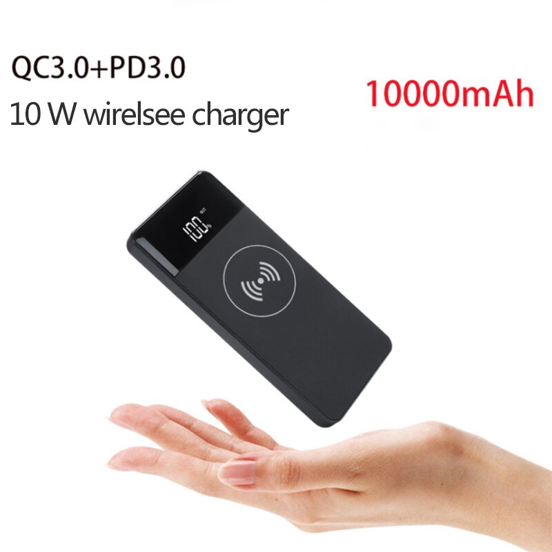 10 W Qi Drahtlose 10000mah Power Bank PD 18 W schnelle Lade Für telefon Externe Batterie Bank Eingebauten Ladegerät power