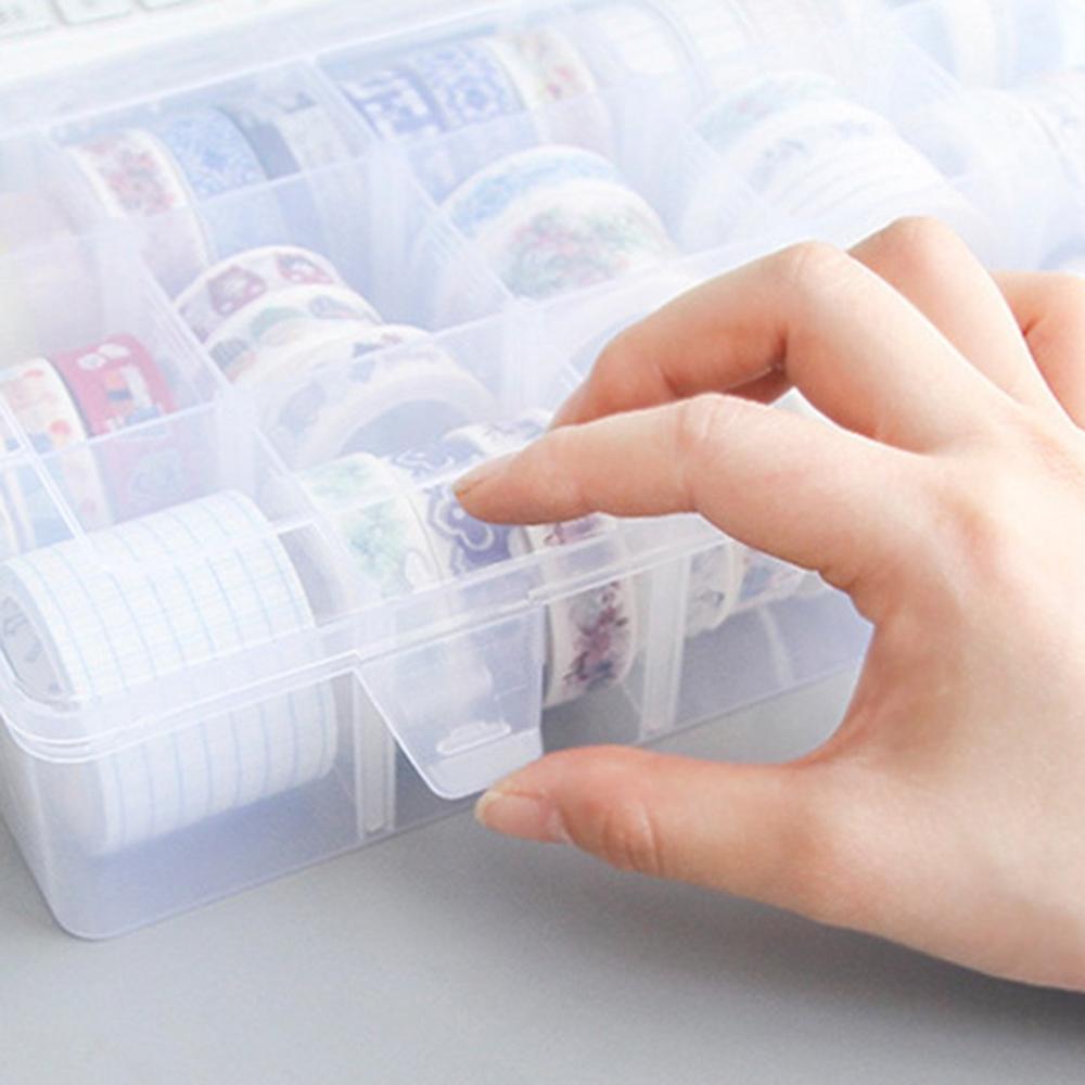 15 Grids Desktop Tape Storage Box Mini Paper Sticker Tape Box Transparent Plastic Case Crafts Organizer Art Supplies