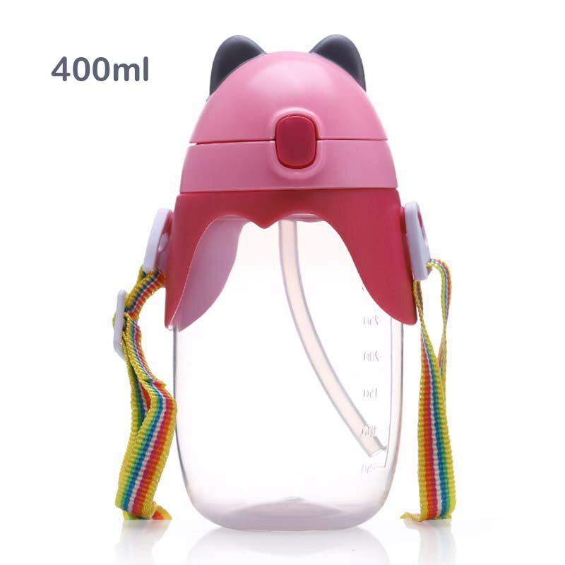 Mamadeira bpa gratis nappflaska säker pp spädbarnsjuice mjölk vatten matningskopp barnmjölk sippy flaska med halmhandtag: Rosa med rem