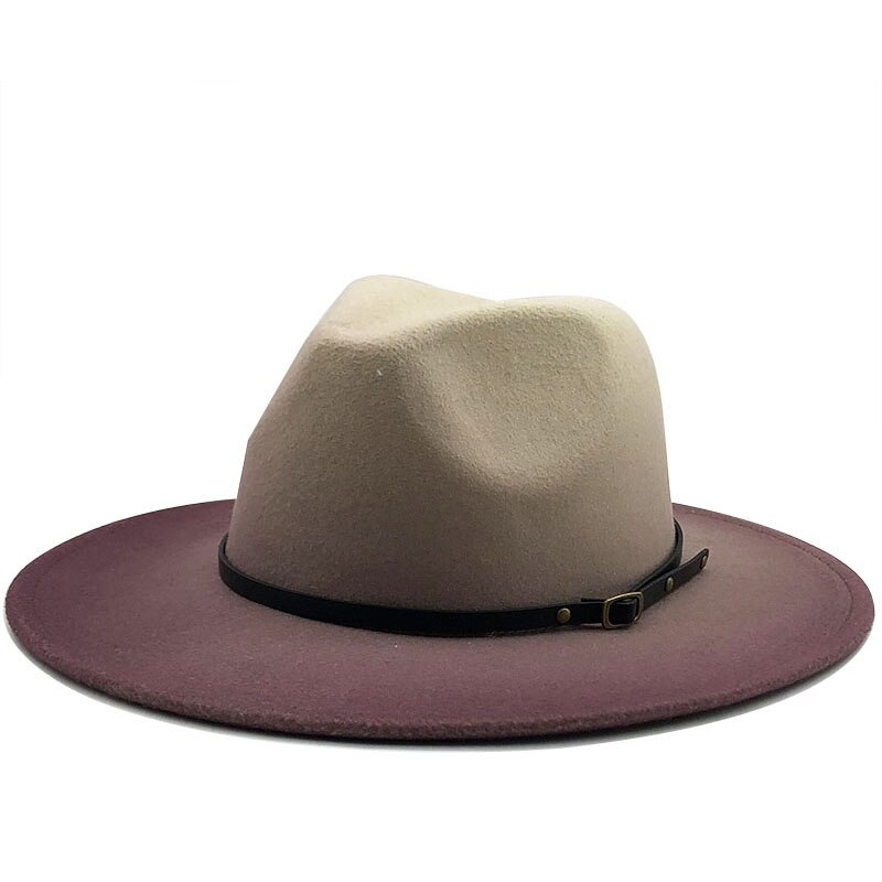 Sombrero Fedora de fieltro Trilby Vintage para hombre y mujer, de lana, con ala ancha, , azul real degradado, gorros de Jazz de invierno: Lavender
