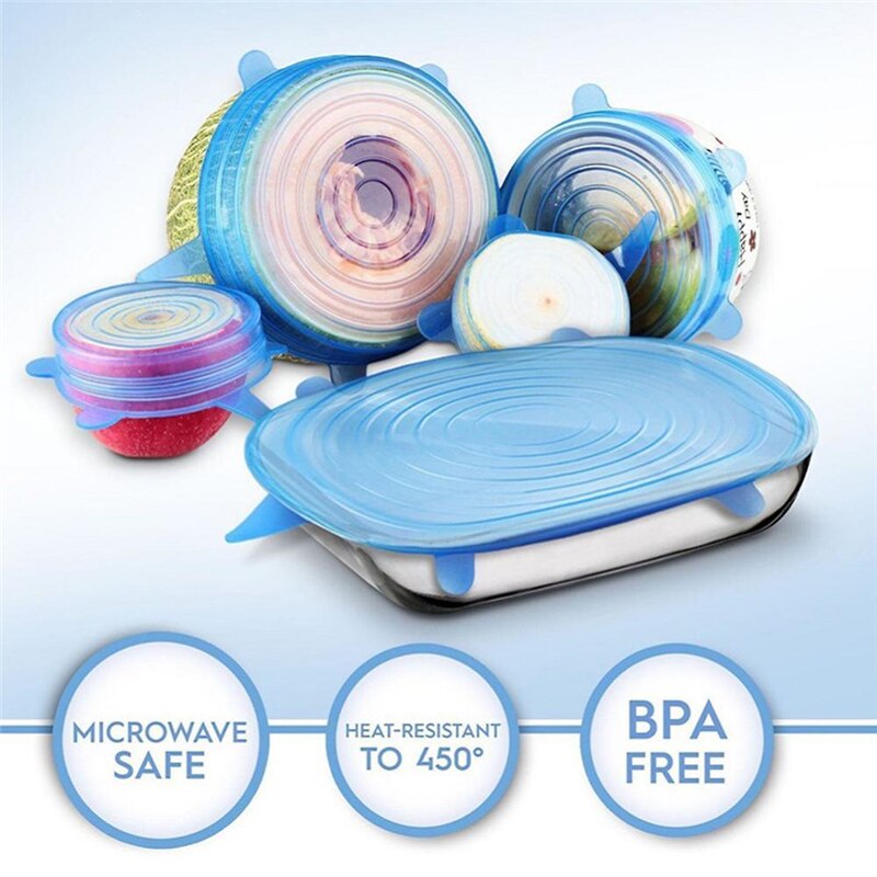 6 PCS Silicone Stretch Lids Universal Silicone Food Wrap Bowl Pot Lid Silicone Cover Pan Cooking Kitchen Accessories