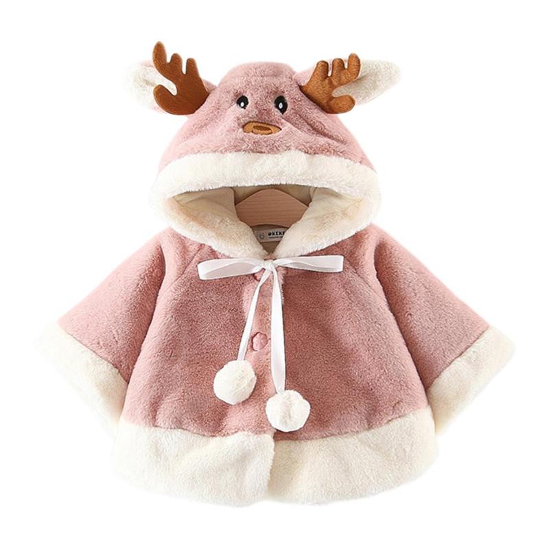 Abrigo coreano de algodón de dibujos animados para bebés y niñas, cálido abrigo de manga larga a la con costura con capucha, capa gruesa, chaquetas de lana: Rosa / 12 meses