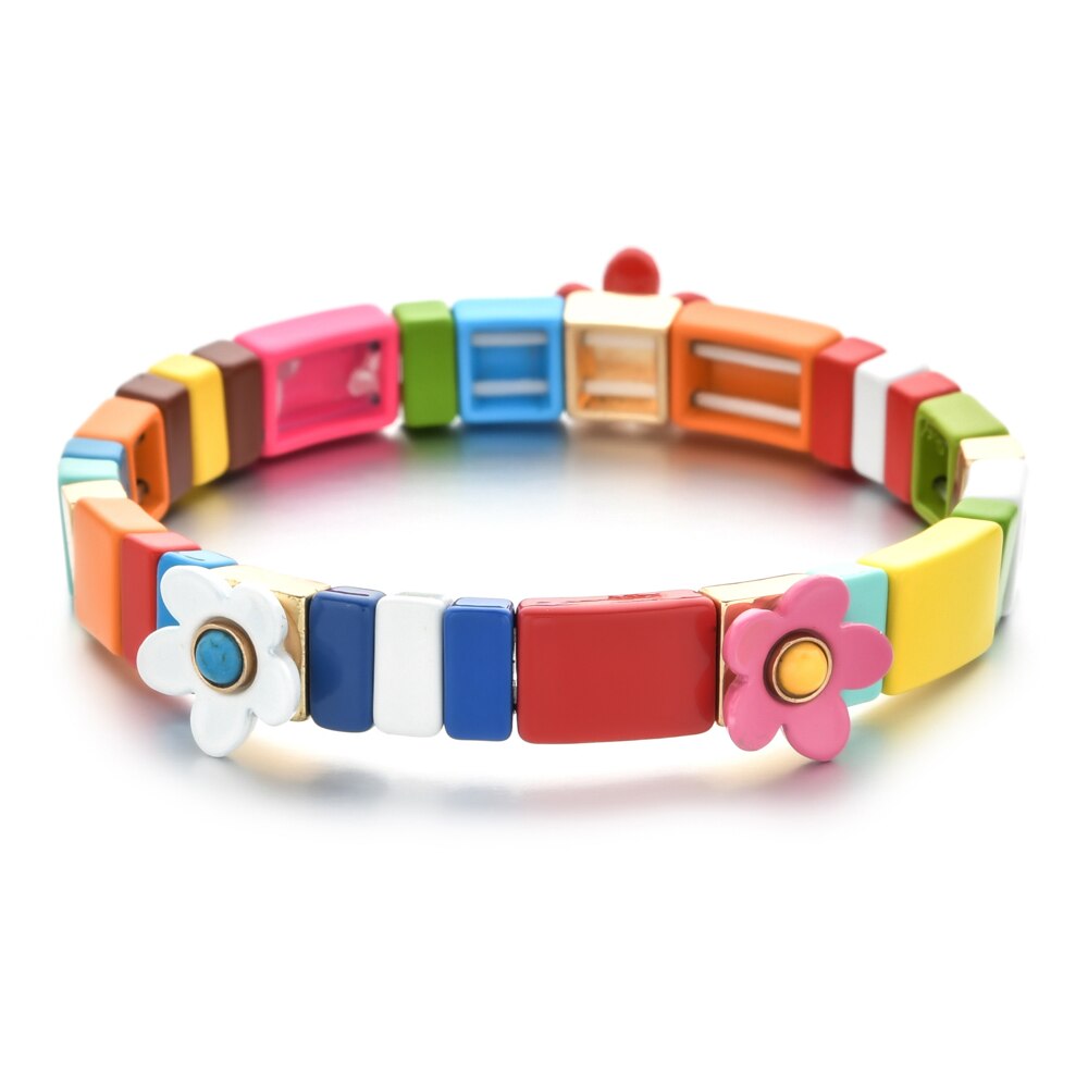 Bloem Stretch Brede Armband Vrouwen Lente Leuke Manchet Mode Bruiloft Bruids Sieraden Kleur Huis Tuin Femme Kersenbloesem: SL067-7