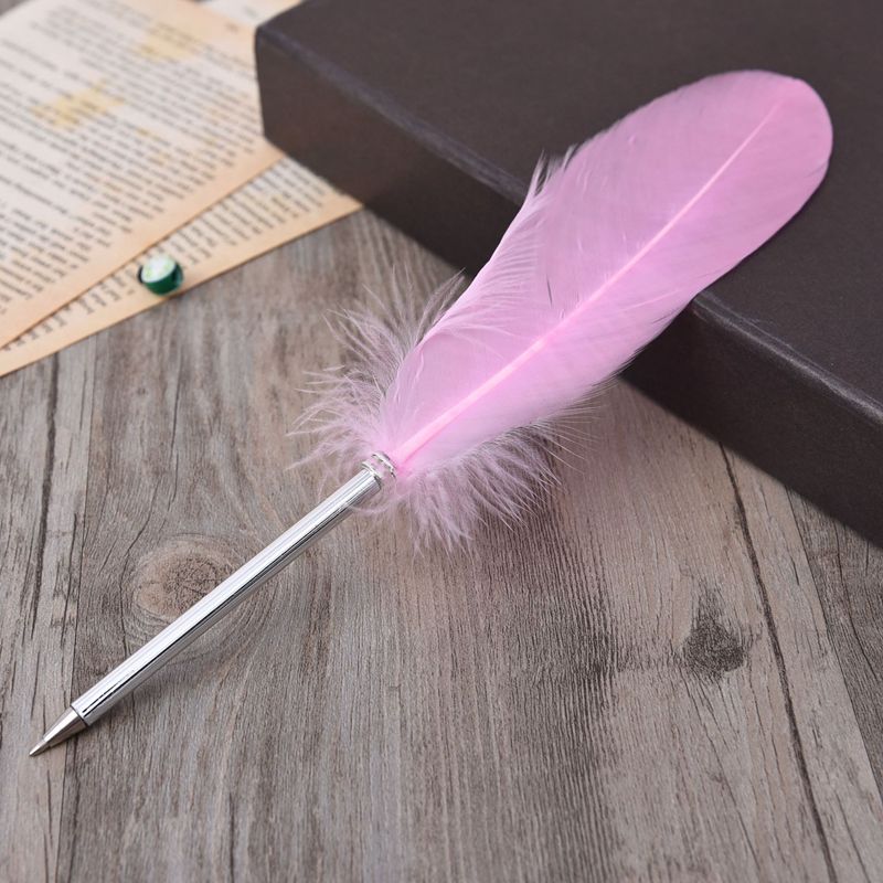 1pc Multicolour Feather Pens Guest Signing Business Ball Pen Paint By Number Pen Wedding Reception Quill AAA0361: Pink