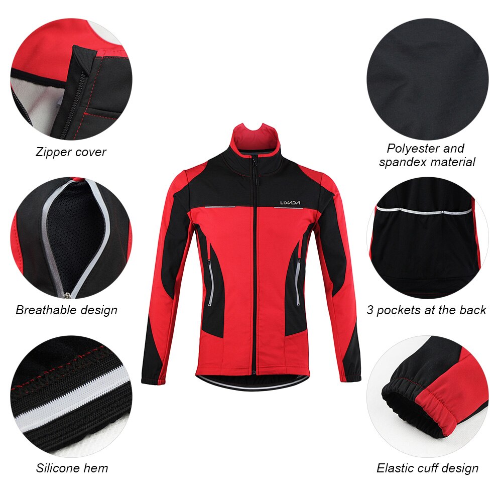 Lixada chaqueta de ciclismo para exteriores para hombre, transpirable térmico de invierno, cómodo abrigo de manga larga, ropa deportiva resistente al agua