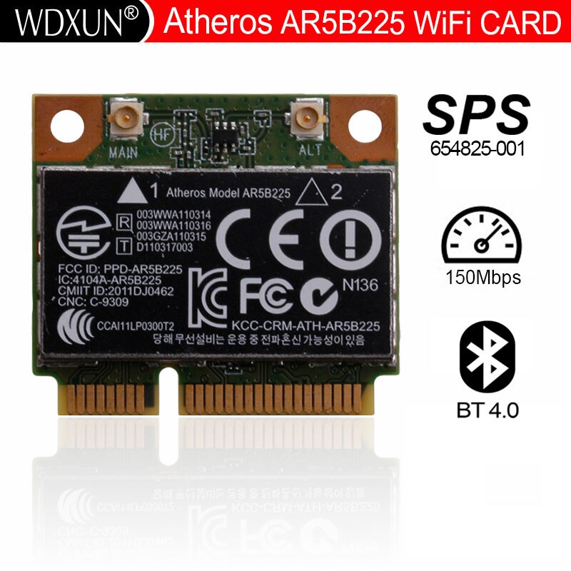 Atheros AR9485 AR5B225 Half Mini Pcie Draadloze 300M + BT4.0 Card 654825-001 655795-001 Voor Hp CQ43 CQ58 DV4 DV6 DV7 G4 G6 G7