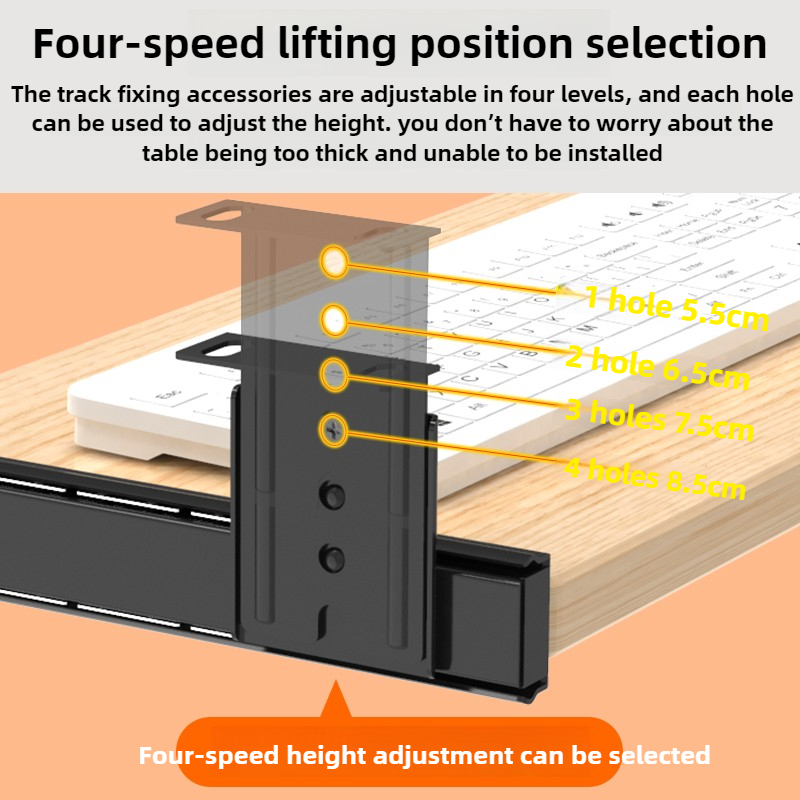 Pöydän alle tarkoitettu näppäimistöalusta, liukukisko, laatikko korkeussäädettävillä pöytälisävarusteilla, sisäänvedettävä hiiren jalusta tietokonetyöasemaan