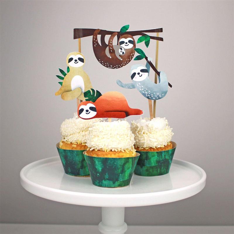 4pcs Sloth Cake Topper Set Cake Insert Card Cake Decoration For Birthday Festival