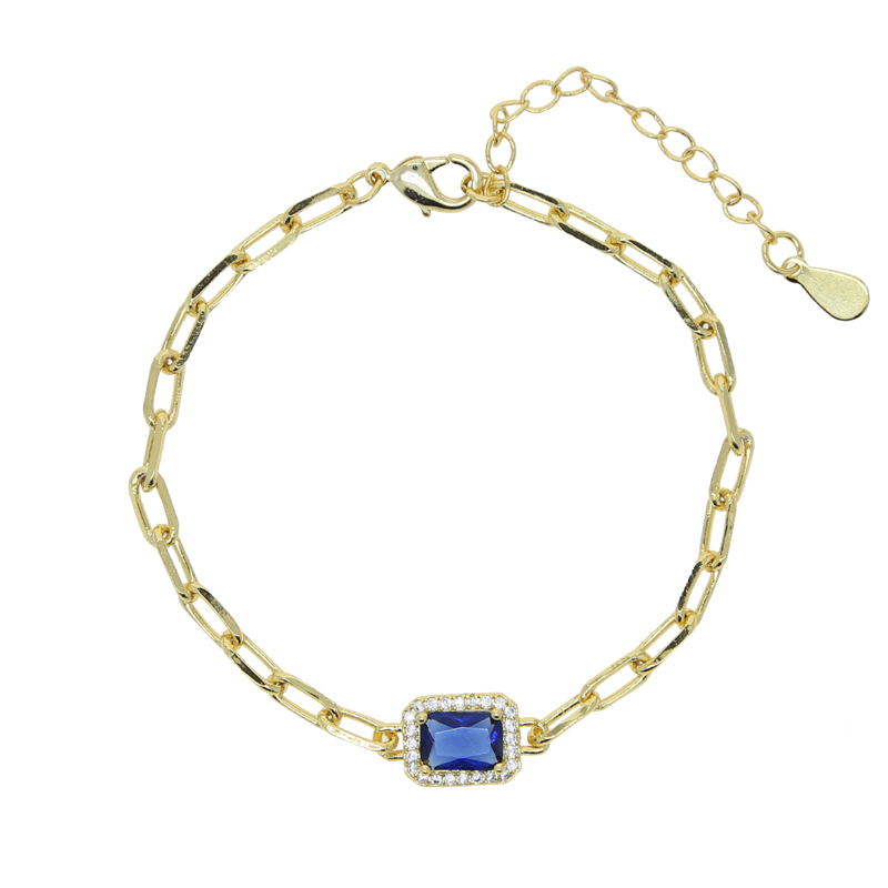 Goud Kleur Papier Clip Keten Kleurrijke Birthstone Cz Geometrische Rechthoek Charm Armband Voor Vrouwen: Hot Stamping