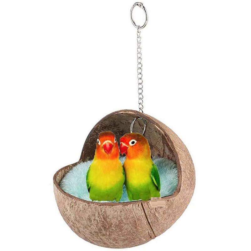 Casa Nido de Pájaro de cáscara de coco, cama con almohadilla cálida para loro, periquito, hámster, rata, ratones, jaula de Chinchilla, caja de anidación de juguete