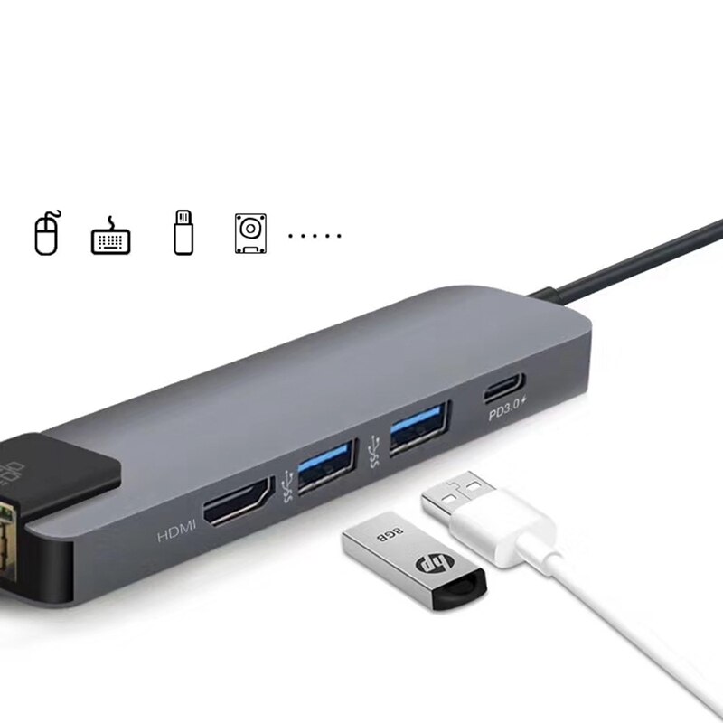 5 in 1 usb type c hub hdmi 4k usb c hub til gigabit ethernet  rj45 lan adapter til macbook pro thunderbolt 3 usb-c opladerport