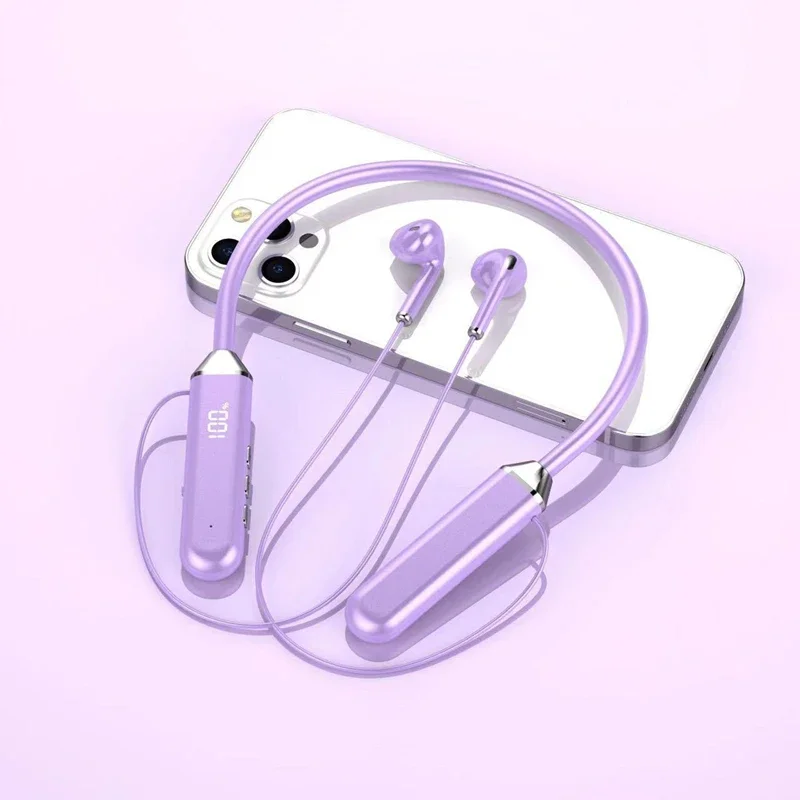 Bezprzewodowe magnetyczne słuchawki Bluetooth z pałąkiem na szyję Wysoka jakość dźwięku Stereofoniczne połączenie z wyświetlaczem Zasilanie Kompatybilne słuchawki 5.2 2025: Czerwony