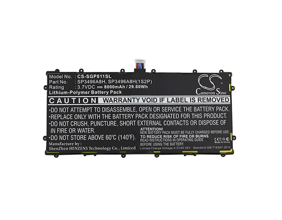 Cameron Sino 8000mAh Batterij SP3496A8H, SP3496A8H (1S2P) voor Samsung GT-P8110, GTP8110-HA32ARB, voor Google Nexus 10