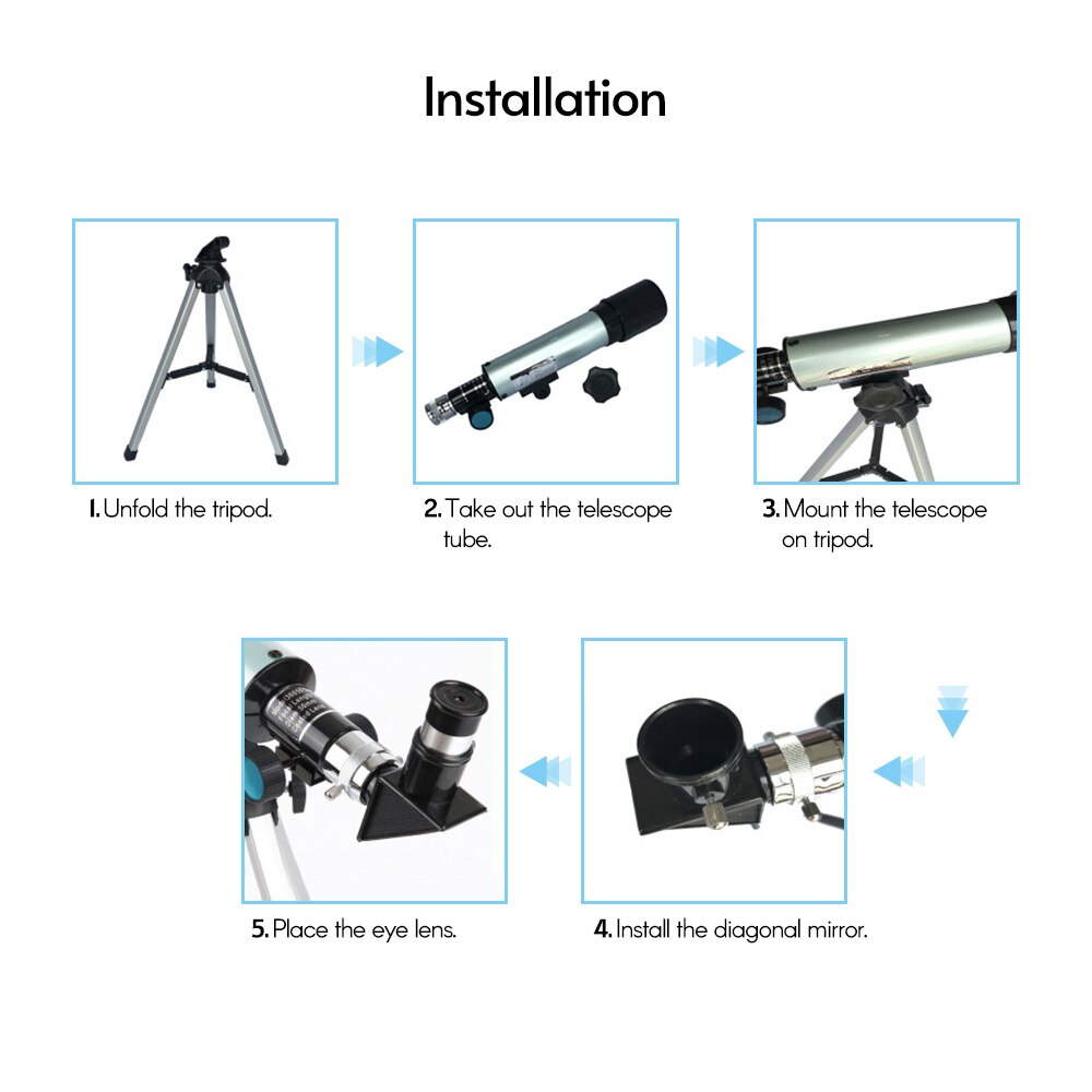 Astronomical Telescope Compact Portable Telescope of 90X Magnification with Adjustable Tripod for Kids Beginners